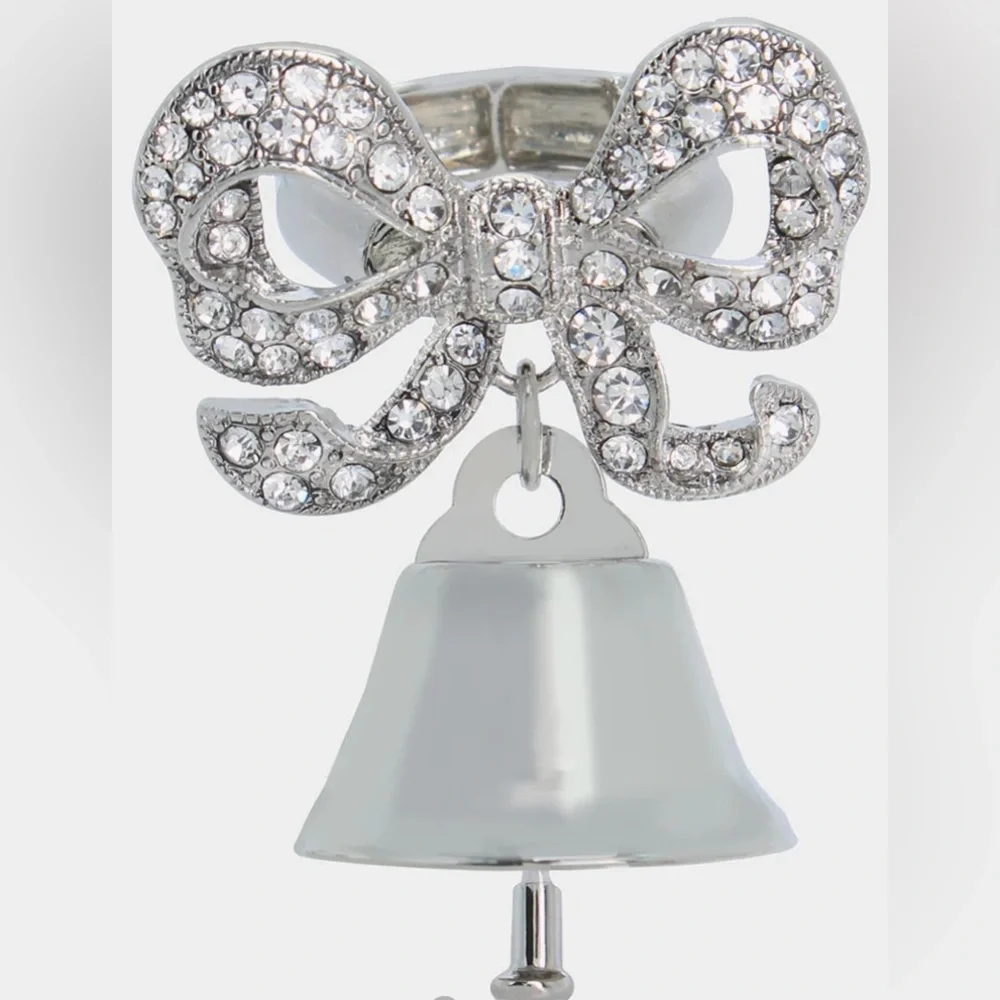 BETSEY JOHNSON Silver Bell Stretch Ring for Weddings Bridal Shower Party NEW NWT